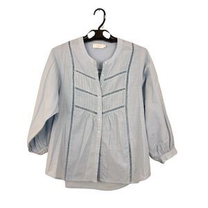 MAYE Paloma Shirt Sz Medium Cotton Light Blue Lightweight Ladder Lace